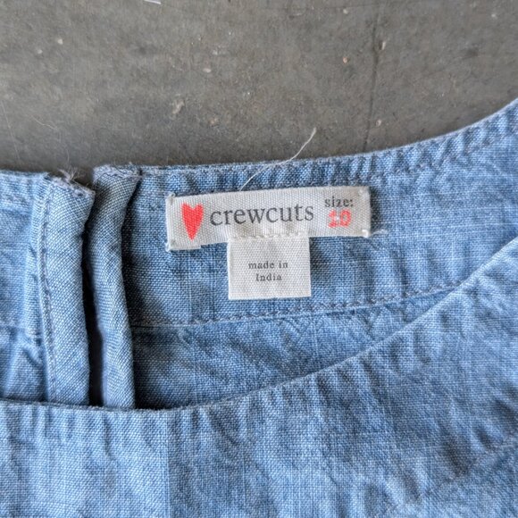 J. Crew Crewcuts Blue Denim Chambray Ruffle Sleeve Floral Embroidered Dress - Picture 4 of 6